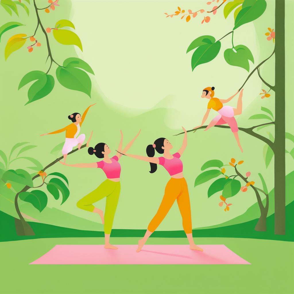 Cartoon Monkeys in Gouache Yoga Scene