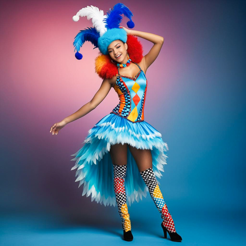 Excited Girl in Colorful Harlequin Costume