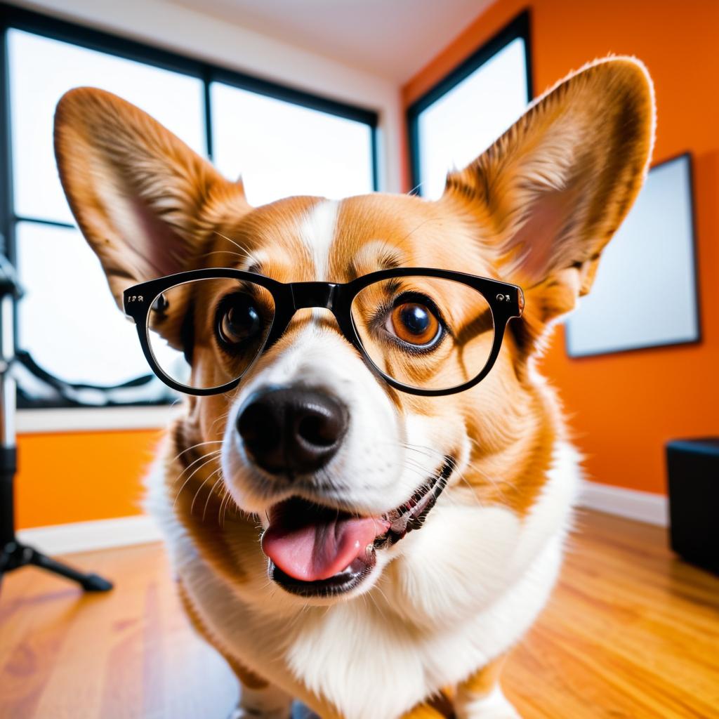 Exaggerated Corgi in Studio with Fisheye Lens