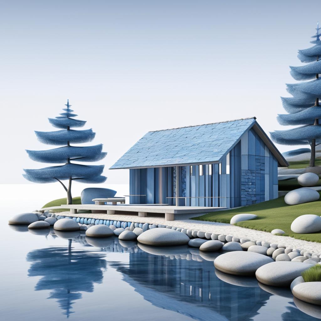 Serene Lakeside Cabin 3D Sculpture