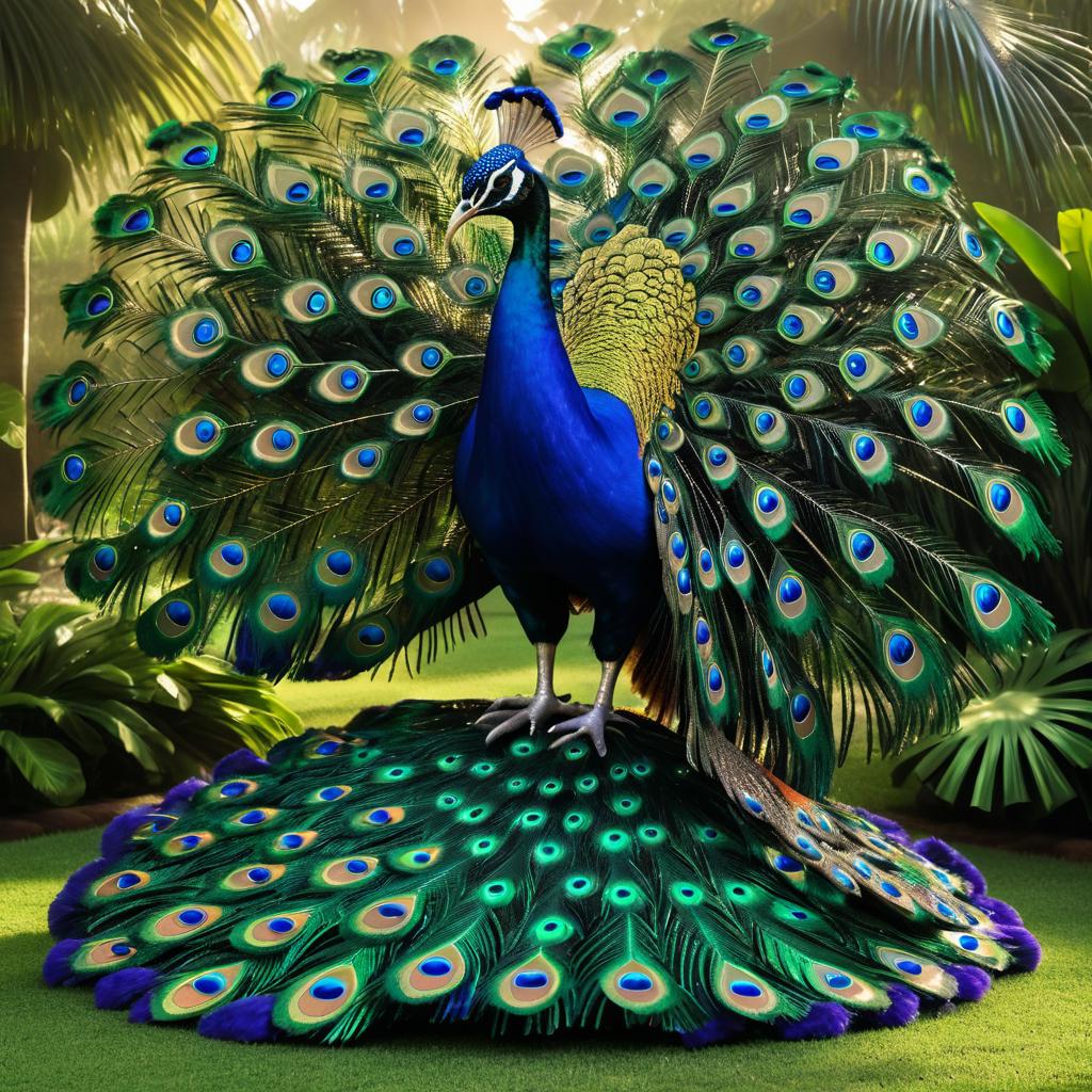 Regal Peacock in a Tropical Garden