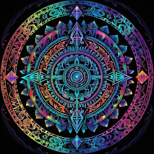 Psychedelic Seven-Chakra Totem Portal with Ankh