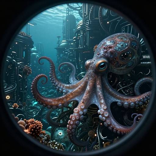 Surreal Underwater City Viewed Through Octopus Eye