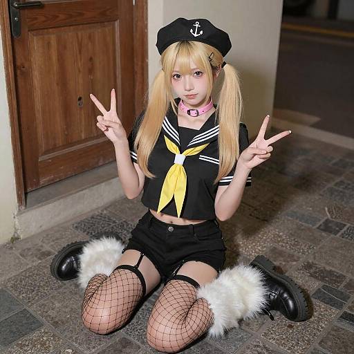 Young Woman in Sailor Outfit Pose