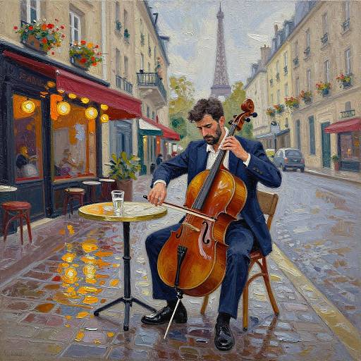 Impasto Oil Painting of Paris Cellist