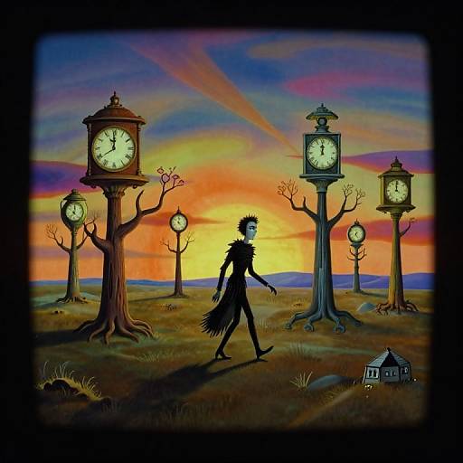 Surreal Timepiece Landscape with Scissorhands