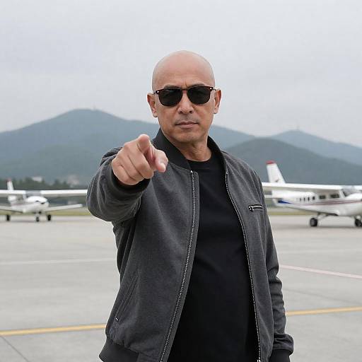 Bald Man in Sunglasses at Airport