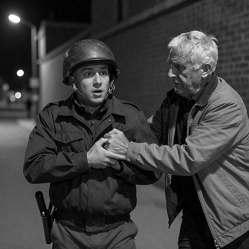 Night Tension: Soldier and Elderly Man