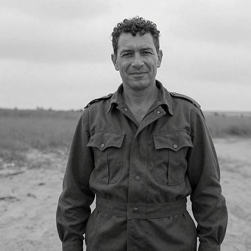 Curly-Haired Soldier in Serene Landscape