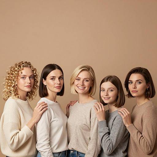 Group of Five Women in Casual Sweaters