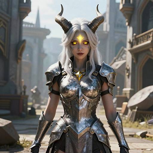 Fantasy Horned Girl in Armored Dress