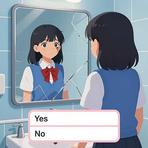 Woman Facing Broken Mirror Illustration