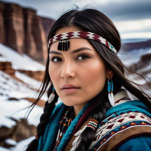 Elegant Native American Woman in Winter Canyon