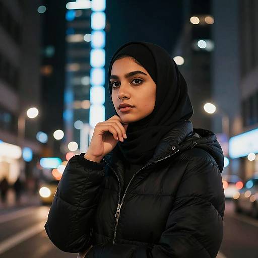 Urban Night Portrait of Woman in Hijab