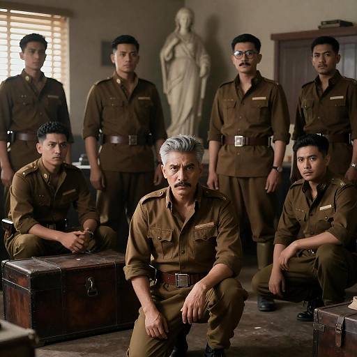 Intense Gathering of Men in Shadows