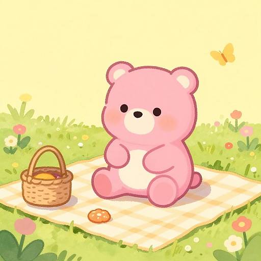 Charming Pink Bear Picnic Scene