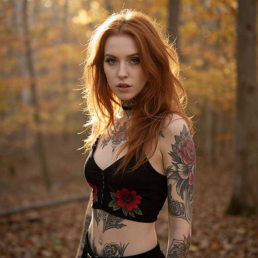 Red-Haired Woman in Autumn Forest