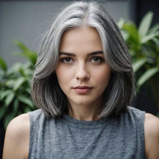 Realistic Portrait of a Girl with Grey Hair