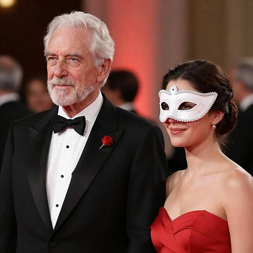 Masked Couple at Elegant Red Gala