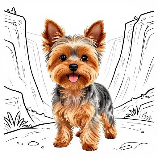 Happy Yorkie Canyon Coloring Page
