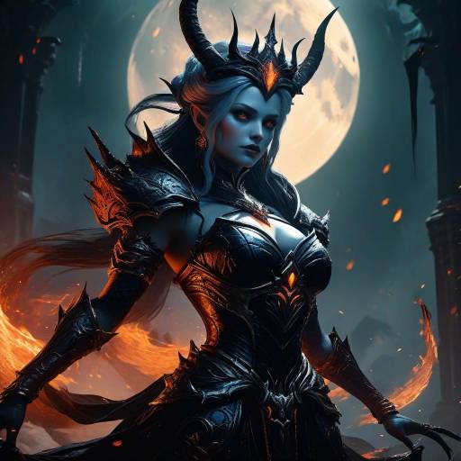 Dark Sorceress Under Full Moon