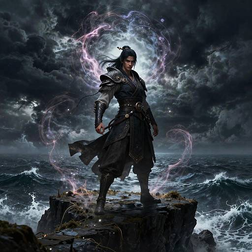 Fierce Warrior Overlooking Stormy Sea