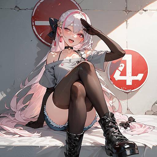 Anime Character with Pink Hair and Black Boots