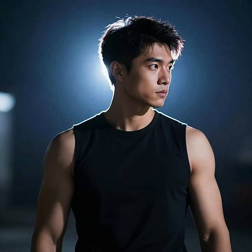 Muscular Man in Blue Bokeh Lighting