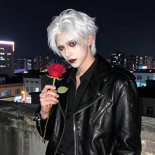 White-Haired Vampire on Neon Rooftop
