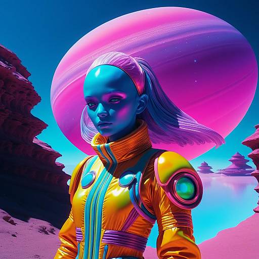 Futuristic Alien Fashion Portrait on Distant Planet