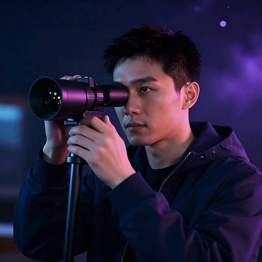 Nocturnal Astronomer Using Rangefinder Camera