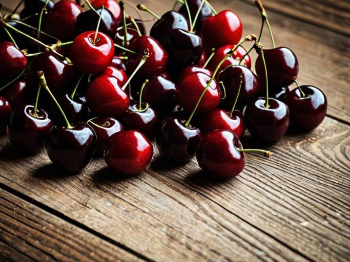 Close-Up Cherry Wallpaper on Wood
