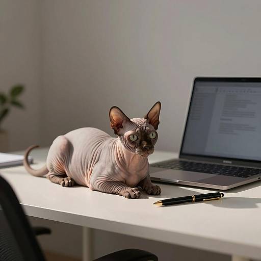 Hairless Korean Short Hair Cat on Office Desk
