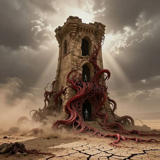 Cursed Gothic Tower with Crimson Tendrils