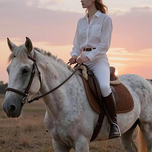 Serene Sunset Ride on a Spotted Horse