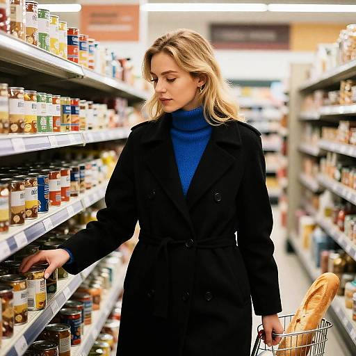 Blonde Woman Shopping in Grocery Store