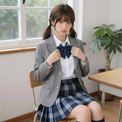 Japanese Schoolgirl Portrait in Classroom