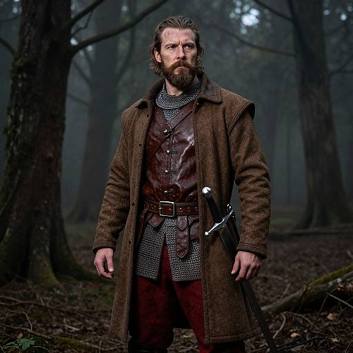 Rugged Medieval Warrior in Forest