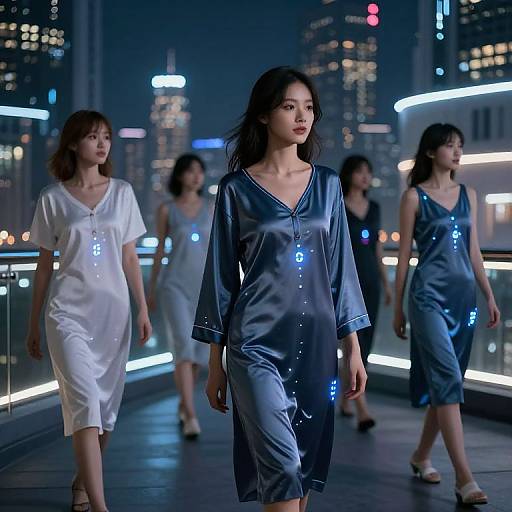 Futuristic Nightwear in Cityscape