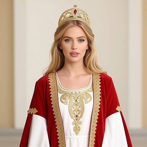 Regal Woman in Embroidered Dress