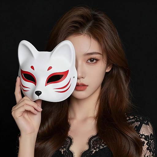Young Woman Holding Fox Mask