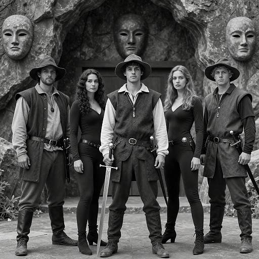 Medieval Fantasy Group in Black and White