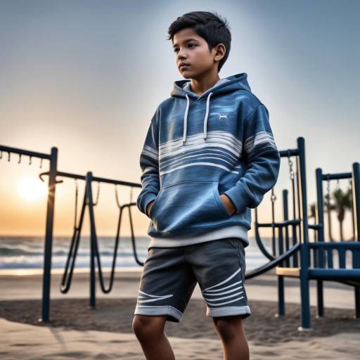 Boy in Hoodie at Beach Playground Sunset