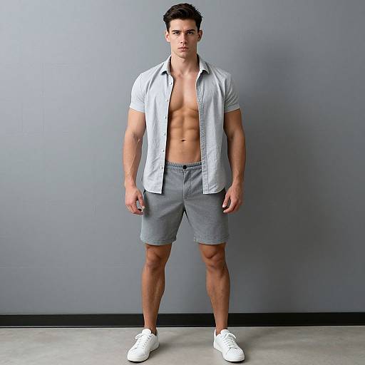 Fit Young Man in Casual Gray Outfit