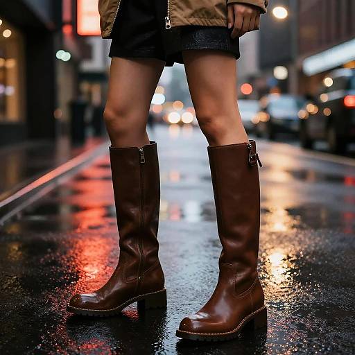Edgy Overknee Leather Boots at Night