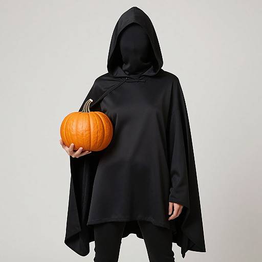 Hooded Figure Holding Pumpkin
