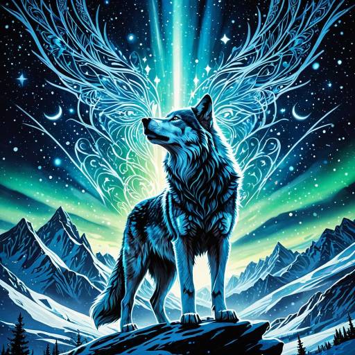 Luminous Wolf with Aurora Borealis and Mystical Wings