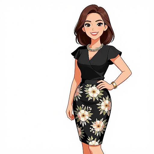 Smiling Woman in Floral Business Attire