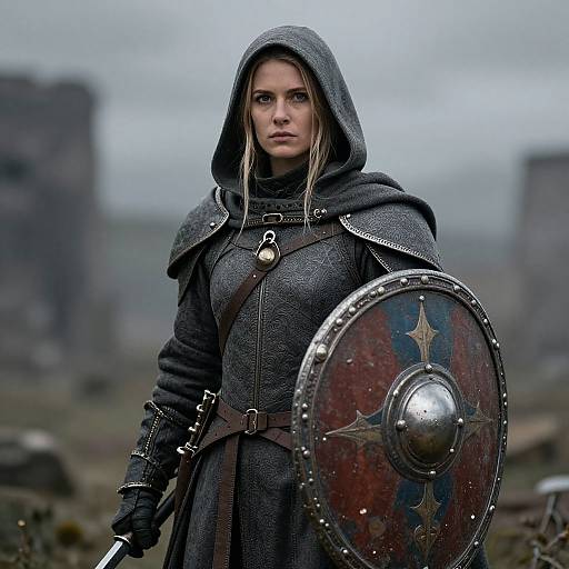 Shield Maiden in Hooded Cloak
