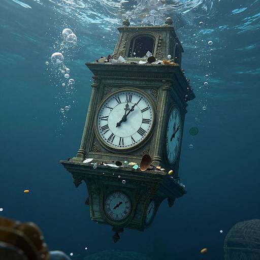 Surreal Inverted Clock Tower Underwater